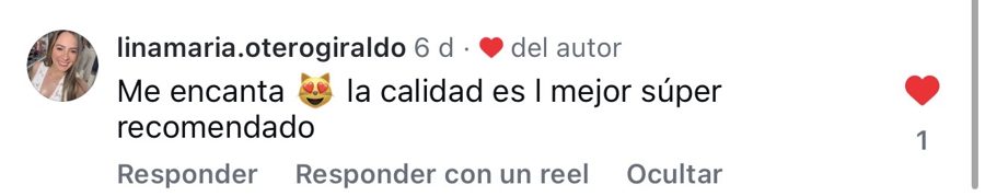 Comentario: Me encanta, la calidad es la mejor, súper recomendado